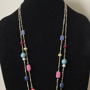 Chico's multi color beaded necklace. 2 strand. Gold tone.